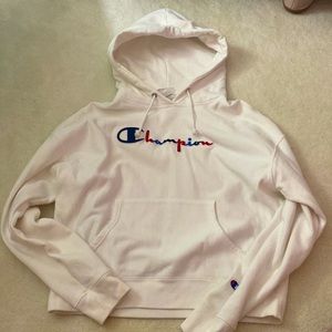 Champion White Reverse Weave Cropped Hoodie
